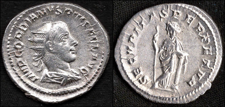 Emperor Gordian III AD238-44 Silver Antoninianus REV SECURITAS PERPETUA. Emperor leaning on column reverse.