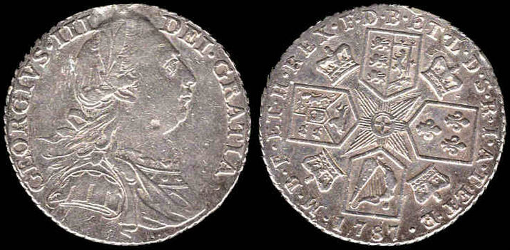 King George III 1787 Silver Shilling.