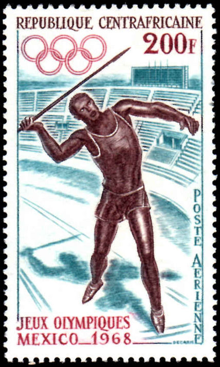 Central African Republic 1968 Javelin Athletics unmounted mint.
