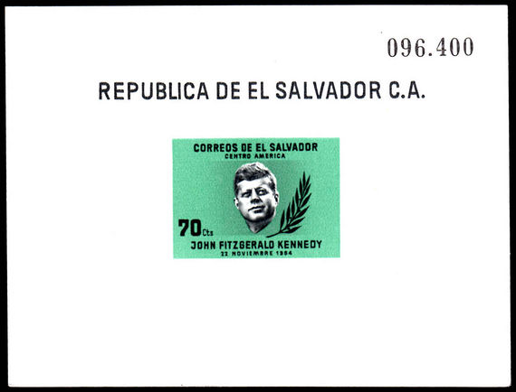 El Salvador 1964 J F Kennedy Postage souvenir sheet lightly mounted mint.