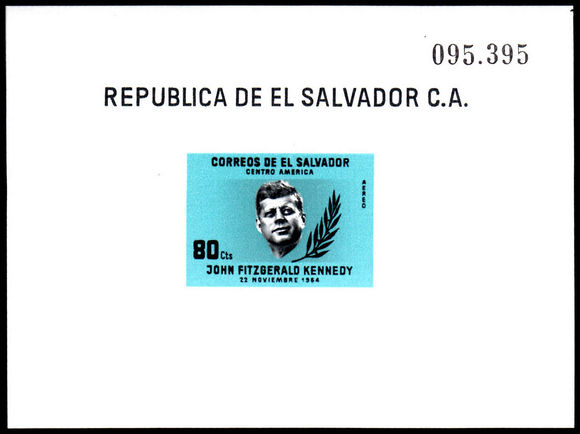 El Salvador 1964 J F Kennedy Airmail souvenir sheet lightly mounted mint.