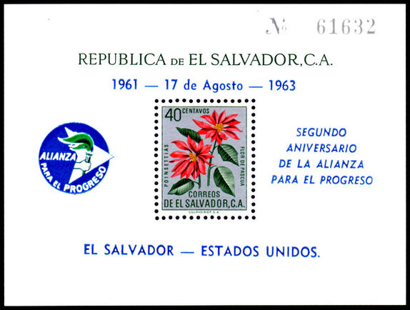 El Salvador 1963 Alliance For Progress Postage souvenir sheet unmounted mint.