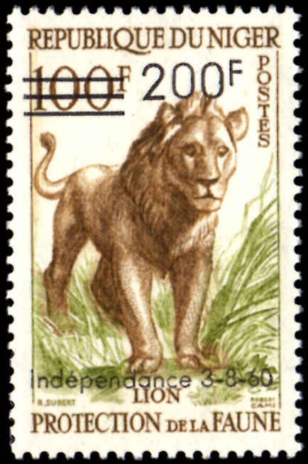 Niger 1960 Lion 200fr Surcharge unmounted mint.