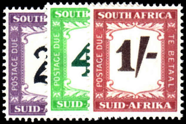 South Africa 1950-58 2d 4d and 1/- Postage Dues unmounted mint.
