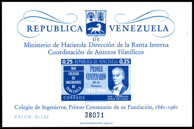 Venezuela 1961 Engineering College souvenir sheet With Value unmounted mint.