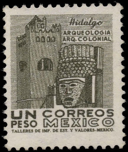 Mexico 1963-73 1p Actopan Convent whiter paper wmk MEX and eagle in circle unmounted mint.