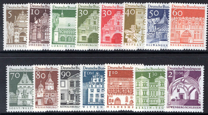 West Germany 1964-69 Twelve Centuries of German Architecture coloured background unmounted mint.