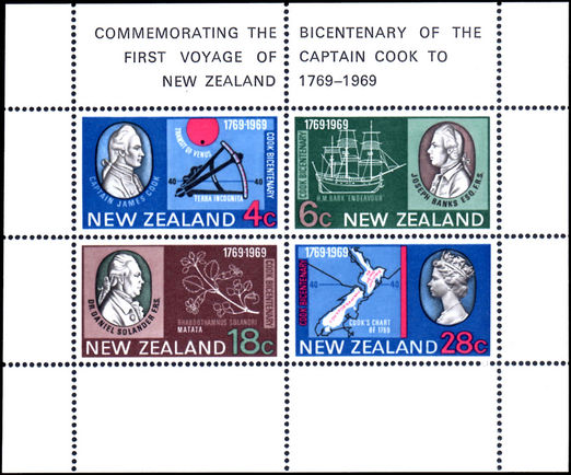 New Zealand 1969 Captain Cook souvenir sheet unmounted mint.