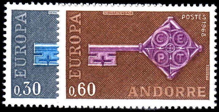 French Andorra 1968 Europa lightly mounted mint.
