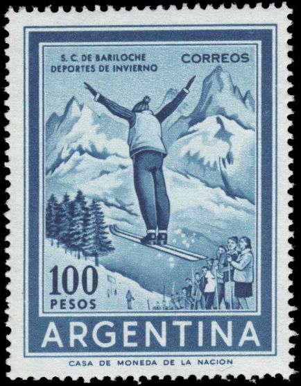Argentina 1961-69 100p Ski jumper wmk RA in sun unmounted mint.