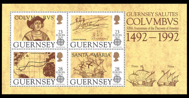 Guernsey 1992 Columbus souvenir sheet unmounted mint.