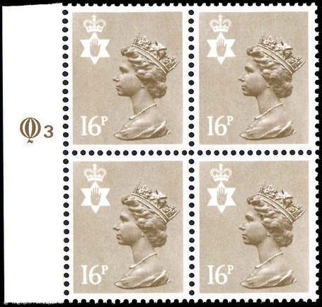 Northern Ireland 1971-93 16p drab perf 15x14 Questa Litho block of 4 unmounted mint.