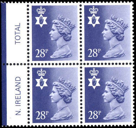 Northern Ireland 1971-93 28p deep violet blue perf 15x14 Questa Litho block of 4 unmounted mint. 