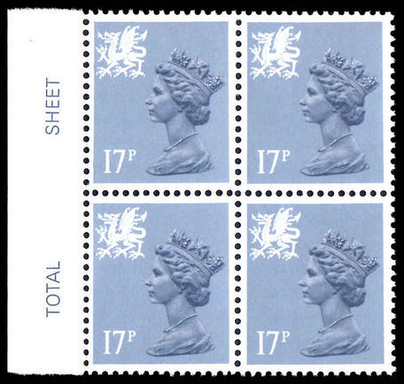 Wales 1971-93 17p grey-blue type II Litho Questa block of 4 unmounted mint.
