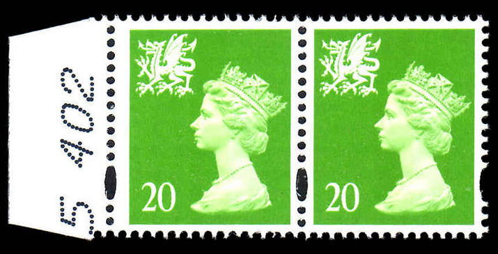 Wales 1997 20p bright green without p scarce wide printing (see footnote in Spec cat) unmounted mint. 