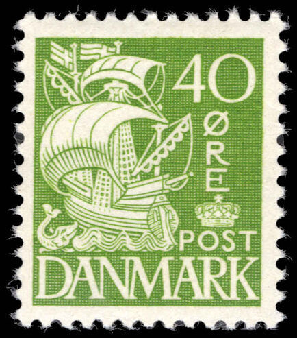 Denmark 1933-41 40ø yellow green Caravel die II unmounted mint.