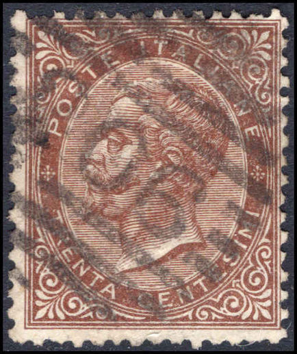 Italy 1863-65 30c chocolate fine used.