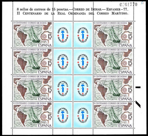 Spain 1977 Bicentenary of Mail to the Indies sheetlet unmounted mint.