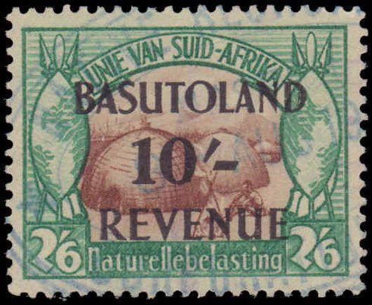 Basutoland 1942 10sh Native Tax Afrikaans inscription fine used.
