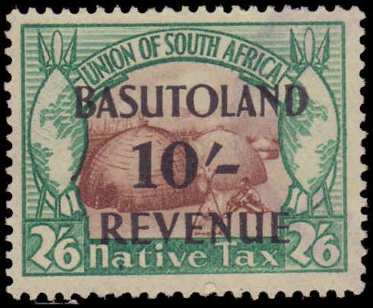 Basutoland 1942 10sh Native Tax English inscription fine used.