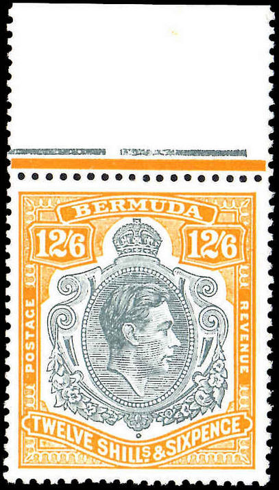 Bermuda 1938-53 12/6d grey and pale orange perf 13 unmounted mint marginal (hinged on margin).