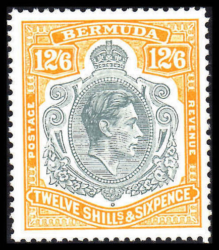 Bermuda 1938-53 12/6d grey and pale orange perf 13 lightly hinged.