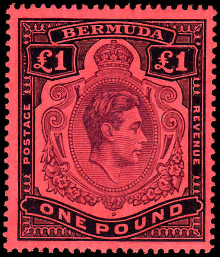 Bermuda 1938-53 £1 deep reddish purple & black on pale red unmounted mint.