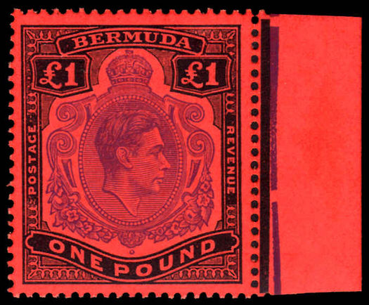 Bermuda 1938-53 £1 bright violet & black on scarlet perf 13 unmounted mint marginal.