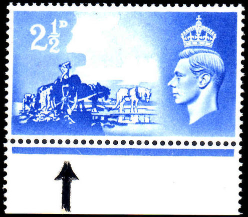 Channel Islands 1948 Liberation 2½d with Broken Wheel variety.