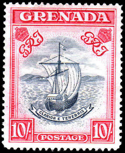 Grenada 1938-50 10/- perf 14 steel blue & bright carmine mint lightly hinged.