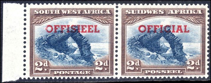 South West Africa 1951-52 2d blue and brown official transposed overprint fine lightly mounted mint.