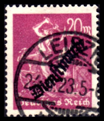 Germany 1923 20pf Official Wmk Horiz Forged Cancel handstamped Stempelfalschung Infla.