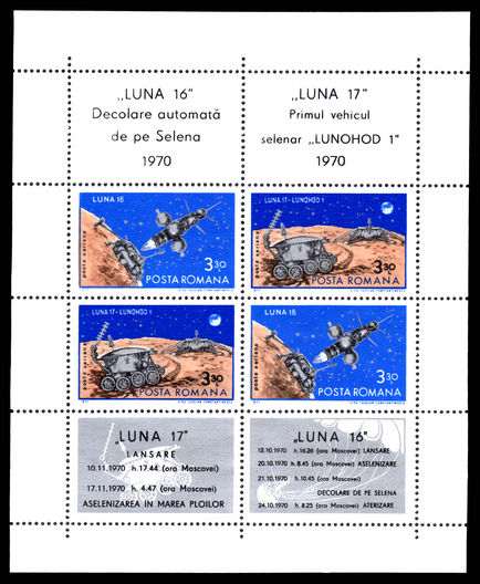 Romania 1971 Luna 16 souvenir sheet unmounted mint.