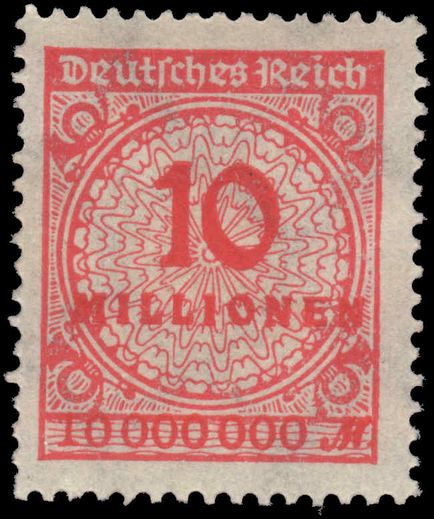 Germany 1923 10M scarlet perf 14 unmounted mint.
