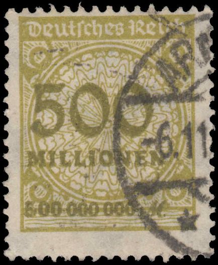 Germany 1923 500m sage-green fine used.