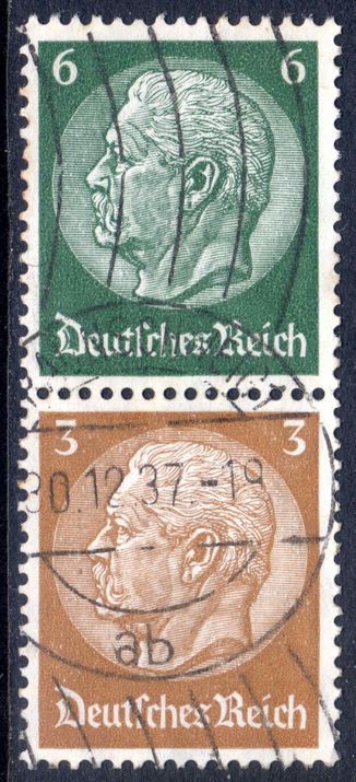 Third Reich 1933 6pf + 3pf wmk swastika se-tenant pair fine used.