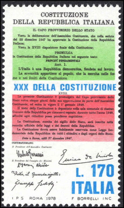 Italy 1978 Constitution unmounted mint.