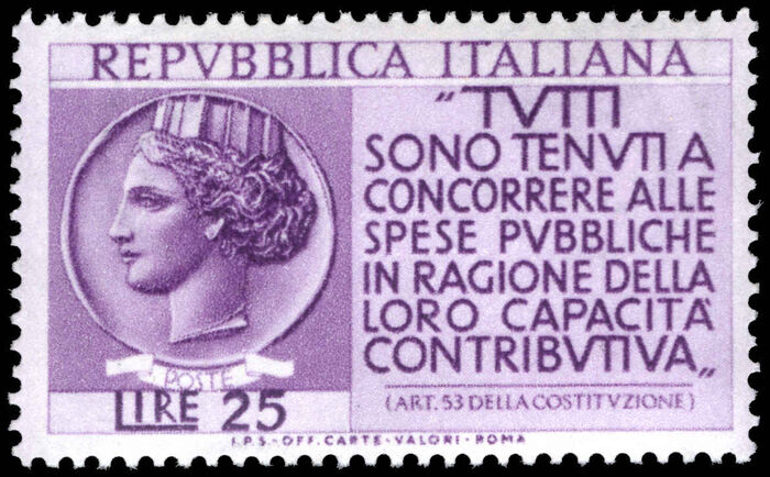 Italy 1954 Encouragement to Taxpayers lightly mounted mint.