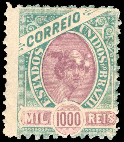 Brazil 1894-97 1000r mauve and green thick paper perf 11½ lightly mounted mint.