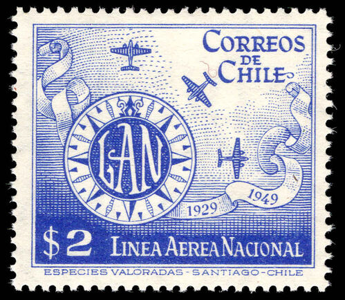 Chile 1949 20th Anniversary of National Airline lightly mounted mint.