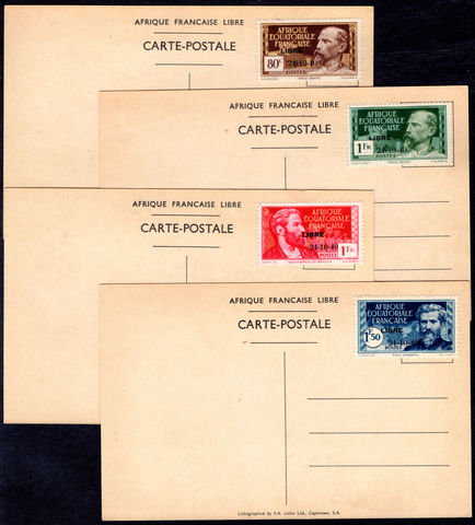 French Equatorial Africa 1942 de Gaulle correctly on set of 4 postcards picturing de Gaulle unused.