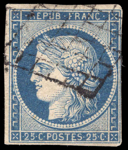France 1849-52 25c pale blue 4 margins fine used.