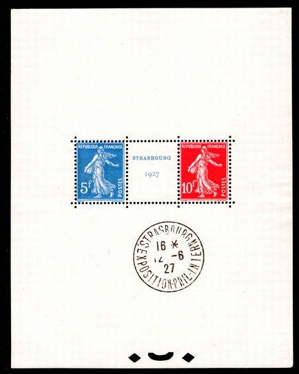 France 1927 Strasbourg Philatelic Exhibition souvenir sheet fine used.