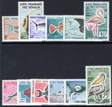 French Somali Coast 1958-62 part set to 75f mostly fishes unmounted mint.