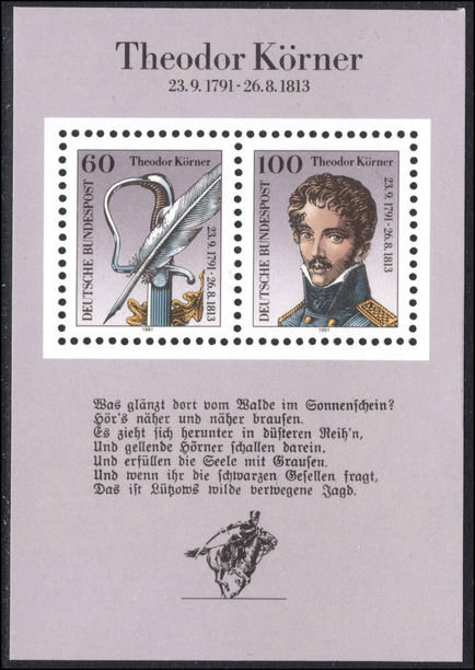 Germany 1991 Theodor Korner souvenir sheet unmounted mint.