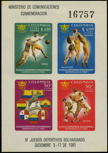 Colombia 1961 Sport souvenir sheet lightly mounted mint.