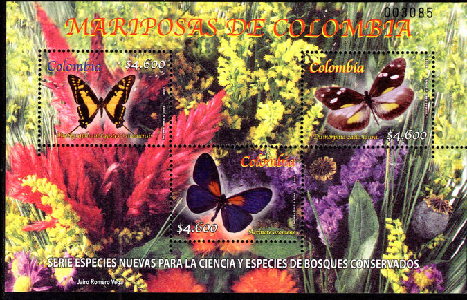 Colombia 2005 Butterflies souvenir sheet unmounted mint.