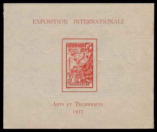 Madagascar 1937 International Exhibition souvenir sheet unmounted mint.