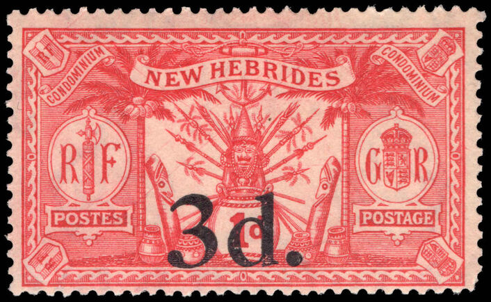 New Hebrides 1924 3d on 1d red lightly mounted mint.