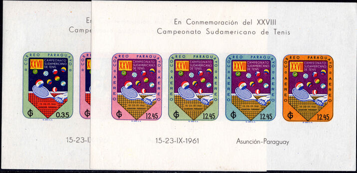 Paraguay 1961 28th South American Tennis Championships (1st issue) new colours imperf unmounted mint.